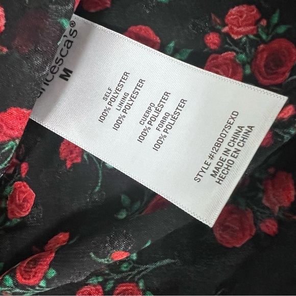 Francesca’s Top Women Medium Blouse Roses Flare Bell Sleeve Floral Sheer O - Picture 5 of 10